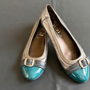 AGL Metallic and Teal Flats with Buckle